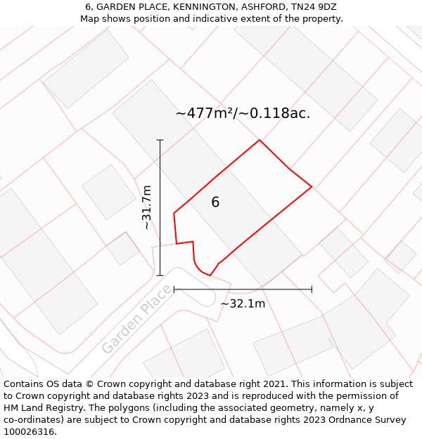 6, GARDEN PLACE, KENNINGTON, ASHFORD, TN24 9DZ: Plot and title map