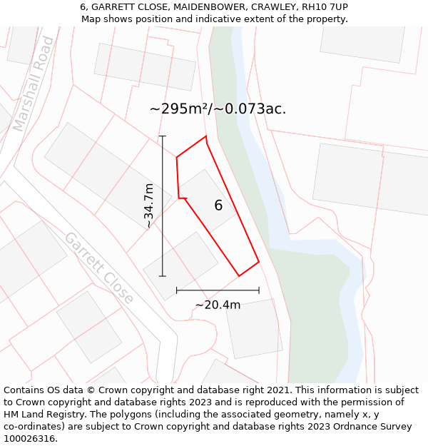 6, GARRETT CLOSE, MAIDENBOWER, CRAWLEY, RH10 7UP: Plot and title map