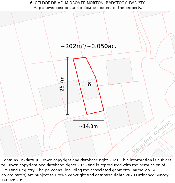 6, GELDOF DRIVE, MIDSOMER NORTON, RADSTOCK, BA3 2TY: Plot and title map