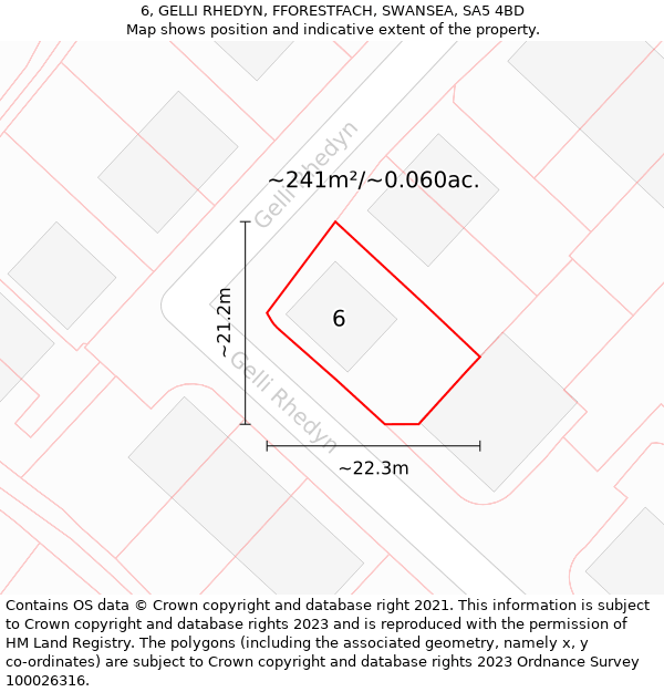 6, GELLI RHEDYN, FFORESTFACH, SWANSEA, SA5 4BD: Plot and title map