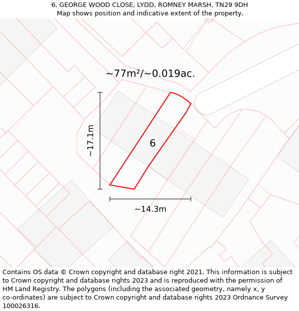 6, GEORGE WOOD CLOSE, LYDD, ROMNEY MARSH, TN29 9DH: Plot and title map