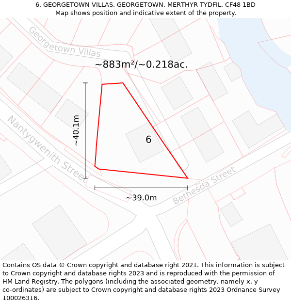 6, GEORGETOWN VILLAS, GEORGETOWN, MERTHYR TYDFIL, CF48 1BD: Plot and title map