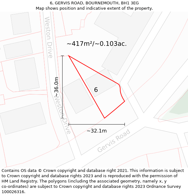 6, GERVIS ROAD, BOURNEMOUTH, BH1 3EG: Plot and title map