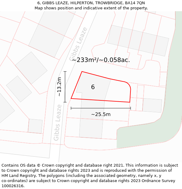 6, GIBBS LEAZE, HILPERTON, TROWBRIDGE, BA14 7QN: Plot and title map