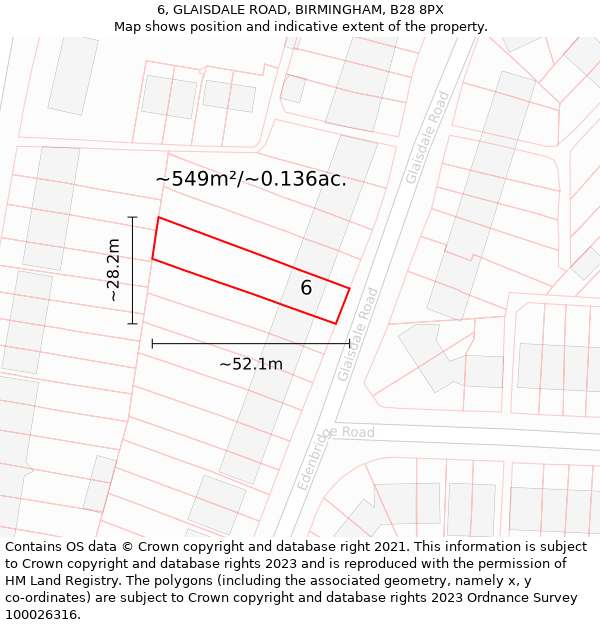 6, GLAISDALE ROAD, BIRMINGHAM, B28 8PX: Plot and title map