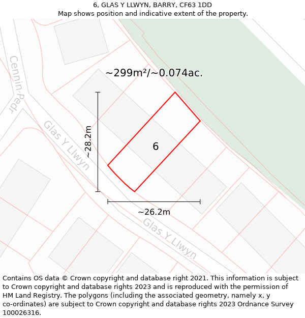 6, GLAS Y LLWYN, BARRY, CF63 1DD: Plot and title map