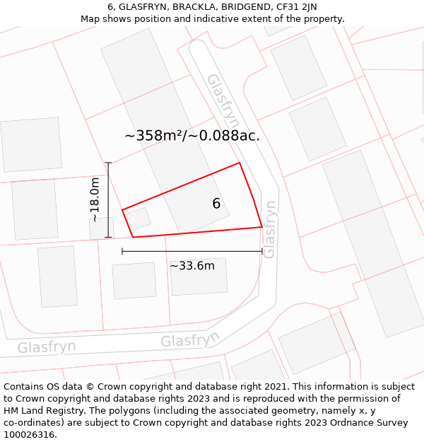 6, GLASFRYN, BRACKLA, BRIDGEND, CF31 2JN: Plot and title map