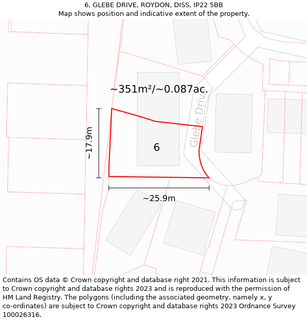 6, GLEBE DRIVE, ROYDON, DISS, IP22 5BB: Plot and title map