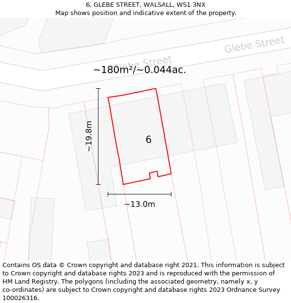 6, GLEBE STREET, WALSALL, WS1 3NX: Plot and title map