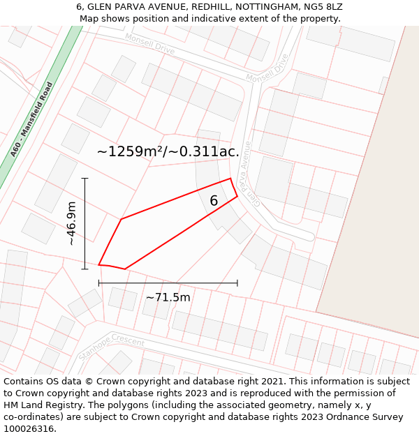 6, GLEN PARVA AVENUE, REDHILL, NOTTINGHAM, NG5 8LZ: Plot and title map