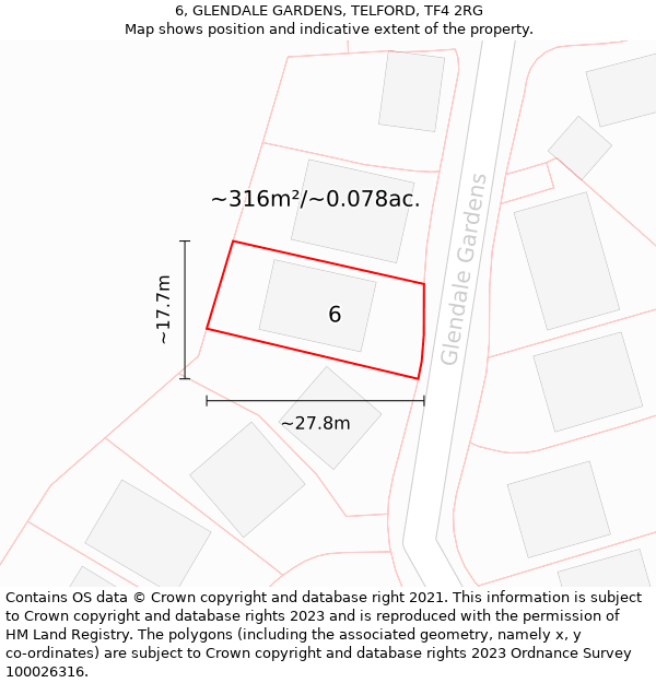 6, GLENDALE GARDENS, TELFORD, TF4 2RG: Plot and title map