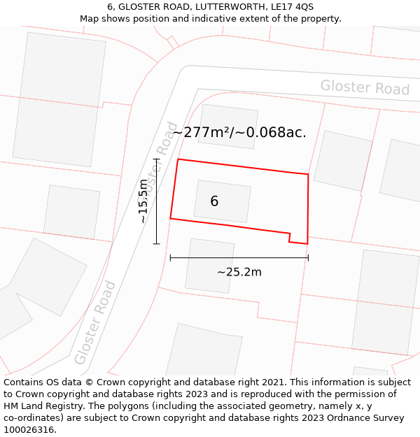6, GLOSTER ROAD, LUTTERWORTH, LE17 4QS: Plot and title map