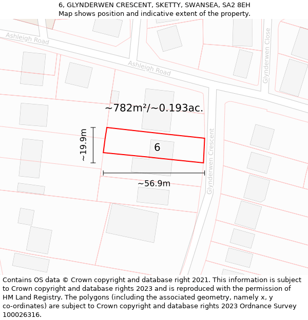 6, GLYNDERWEN CRESCENT, SKETTY, SWANSEA, SA2 8EH: Plot and title map