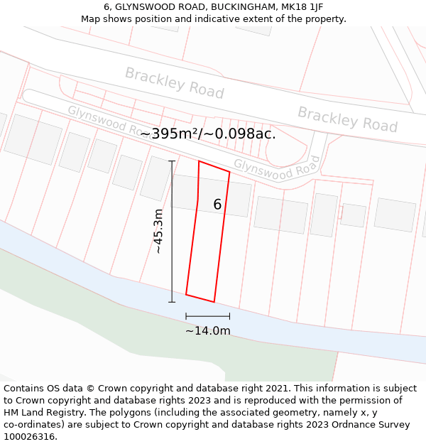 6, GLYNSWOOD ROAD, BUCKINGHAM, MK18 1JF: Plot and title map