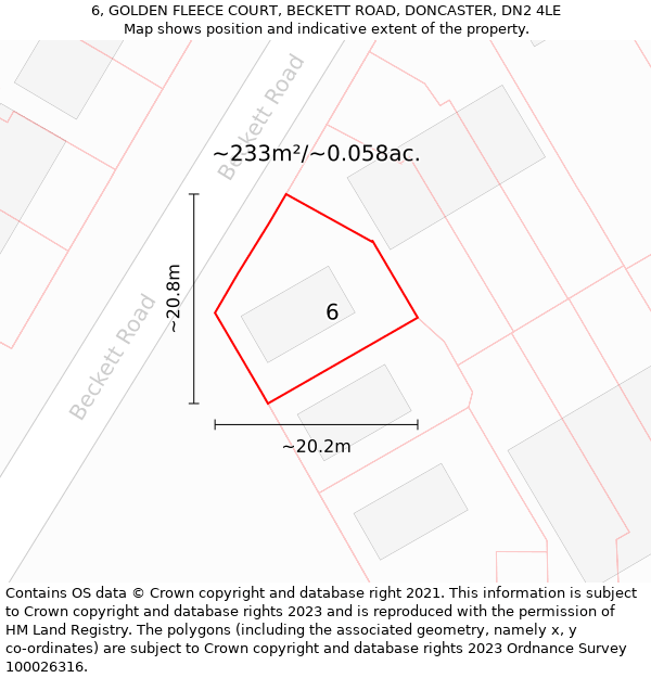 6, GOLDEN FLEECE COURT, BECKETT ROAD, DONCASTER, DN2 4LE: Plot and title map