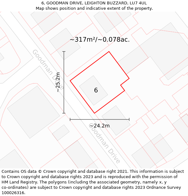 6, GOODMAN DRIVE, LEIGHTON BUZZARD, LU7 4UL: Plot and title map