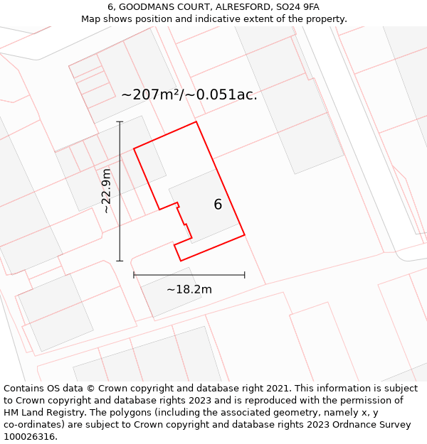 6, GOODMANS COURT, ALRESFORD, SO24 9FA: Plot and title map