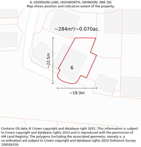 6, GOODSON LANE, HIGHWORTH, SWINDON, SN6 7JQ: Plot and title map