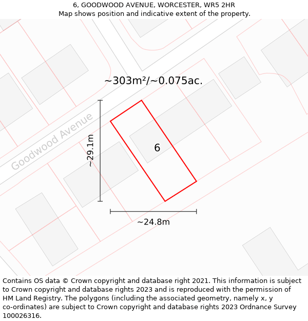 6, GOODWOOD AVENUE, WORCESTER, WR5 2HR: Plot and title map