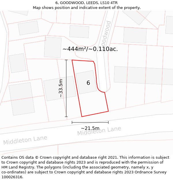 6, GOODWOOD, LEEDS, LS10 4TR: Plot and title map