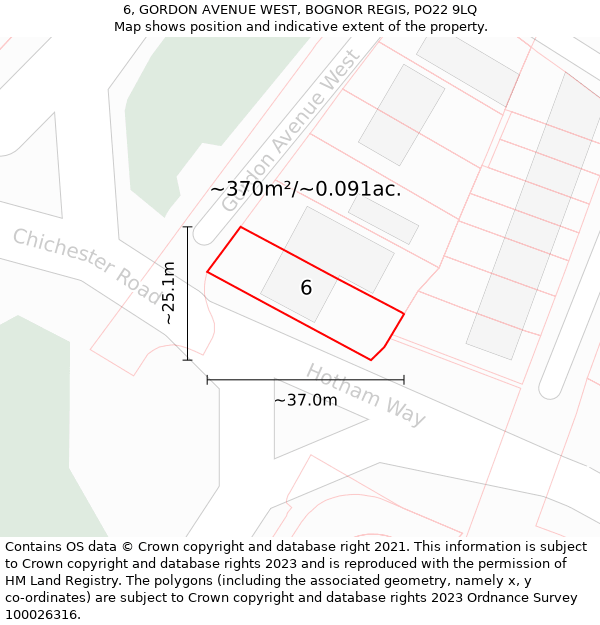 6, GORDON AVENUE WEST, BOGNOR REGIS, PO22 9LQ: Plot and title map