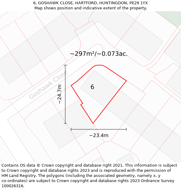 6, GOSHAWK CLOSE, HARTFORD, HUNTINGDON, PE29 1YX: Plot and title map