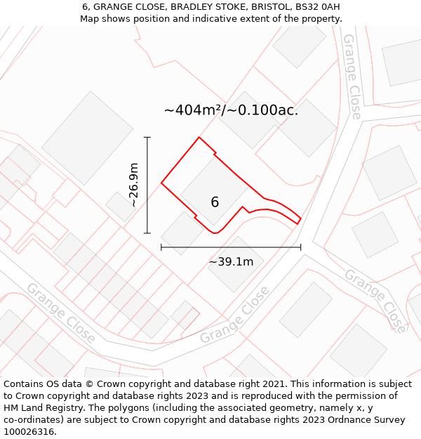 6, GRANGE CLOSE, BRADLEY STOKE, BRISTOL, BS32 0AH: Plot and title map