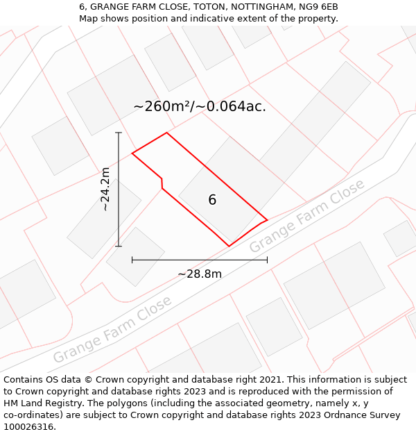 6, GRANGE FARM CLOSE, TOTON, NOTTINGHAM, NG9 6EB: Plot and title map