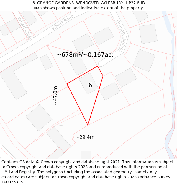 6, GRANGE GARDENS, WENDOVER, AYLESBURY, HP22 6HB: Plot and title map