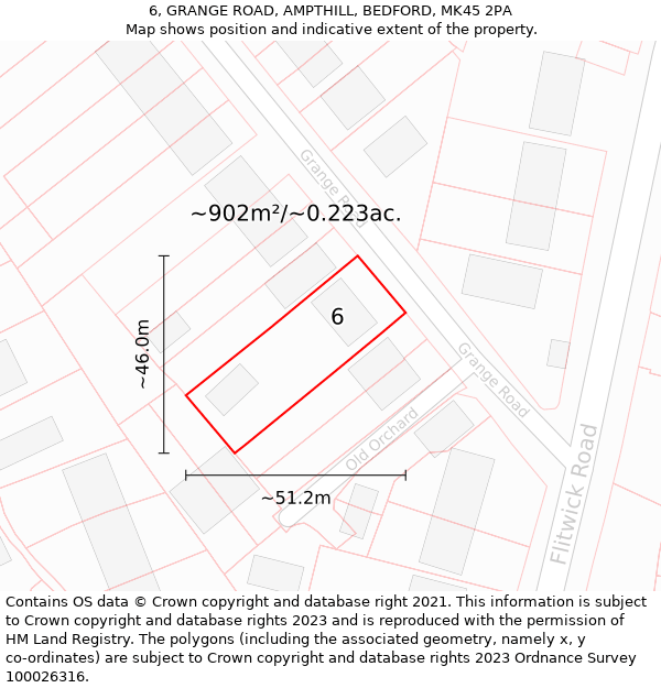 6, GRANGE ROAD, AMPTHILL, BEDFORD, MK45 2PA: Plot and title map