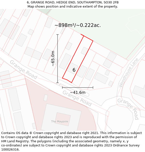 6, GRANGE ROAD, HEDGE END, SOUTHAMPTON, SO30 2FB: Plot and title map