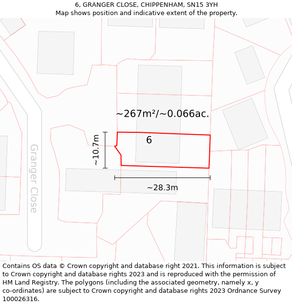 6, GRANGER CLOSE, CHIPPENHAM, SN15 3YH: Plot and title map