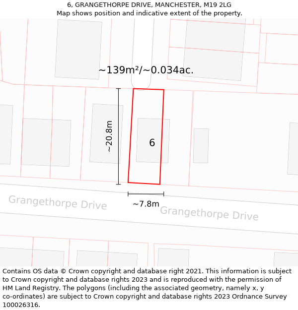 6, GRANGETHORPE DRIVE, MANCHESTER, M19 2LG: Plot and title map