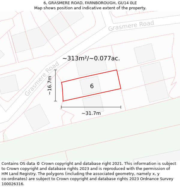 6, GRASMERE ROAD, FARNBOROUGH, GU14 0LE: Plot and title map