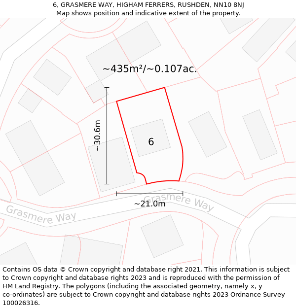 6, GRASMERE WAY, HIGHAM FERRERS, RUSHDEN, NN10 8NJ: Plot and title map