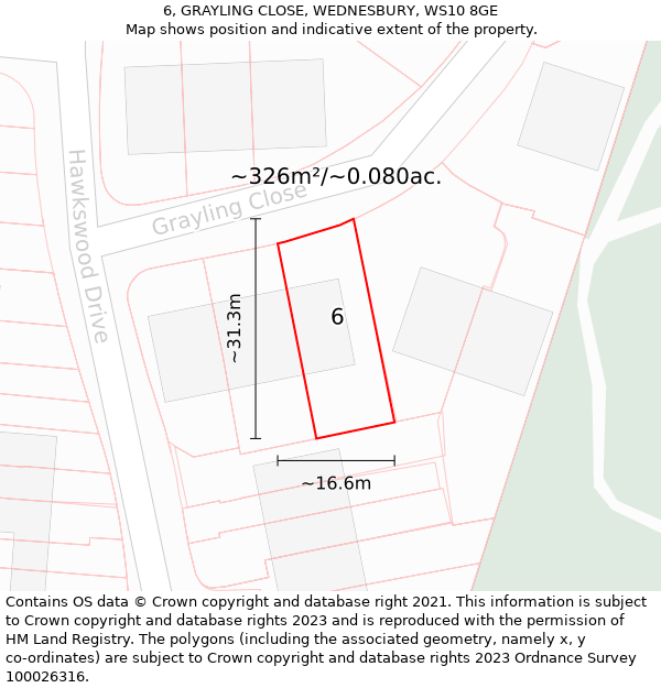 6, GRAYLING CLOSE, WEDNESBURY, WS10 8GE: Plot and title map