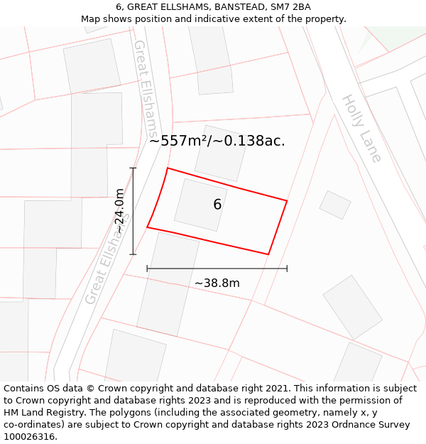 6, GREAT ELLSHAMS, BANSTEAD, SM7 2BA: Plot and title map