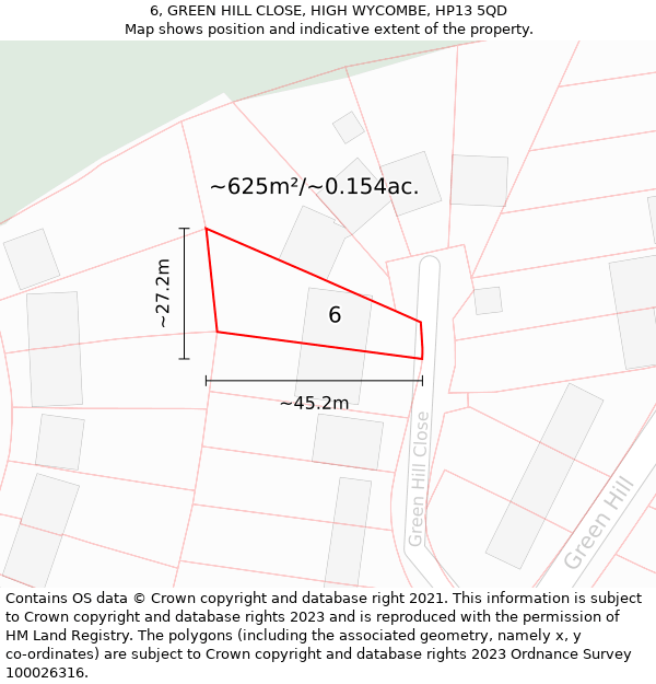 6, GREEN HILL CLOSE, HIGH WYCOMBE, HP13 5QD: Plot and title map