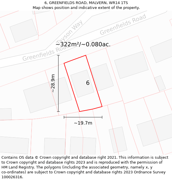 6, GREENFIELDS ROAD, MALVERN, WR14 1TS: Plot and title map