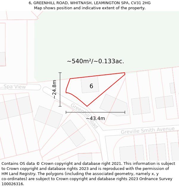 6, GREENHILL ROAD, WHITNASH, LEAMINGTON SPA, CV31 2HG: Plot and title map