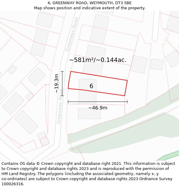 6, GREENWAY ROAD, WEYMOUTH, DT3 5BE: Plot and title map