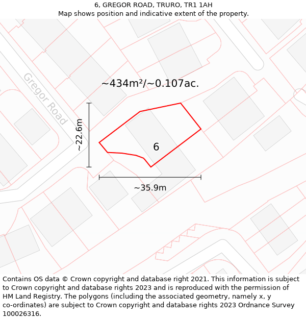 6, GREGOR ROAD, TRURO, TR1 1AH: Plot and title map