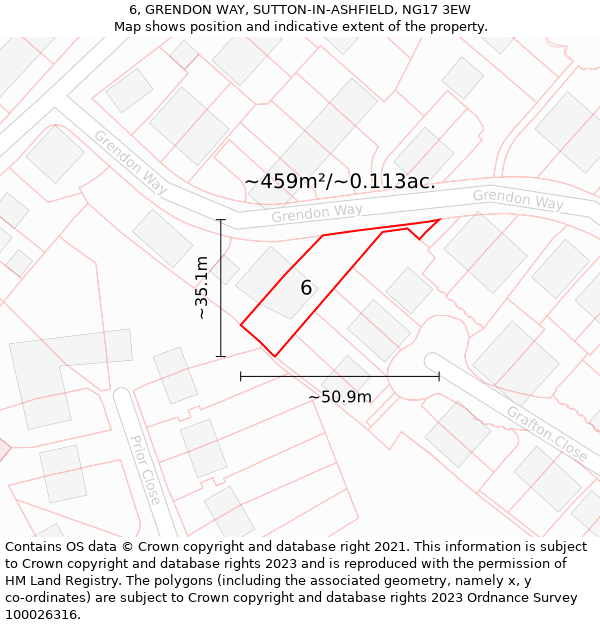 6, GRENDON WAY, SUTTON-IN-ASHFIELD, NG17 3EW: Plot and title map