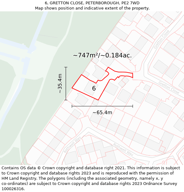 6, GRETTON CLOSE, PETERBOROUGH, PE2 7WD: Plot and title map