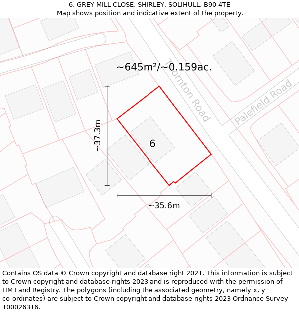 6, GREY MILL CLOSE, SHIRLEY, SOLIHULL, B90 4TE: Plot and title map