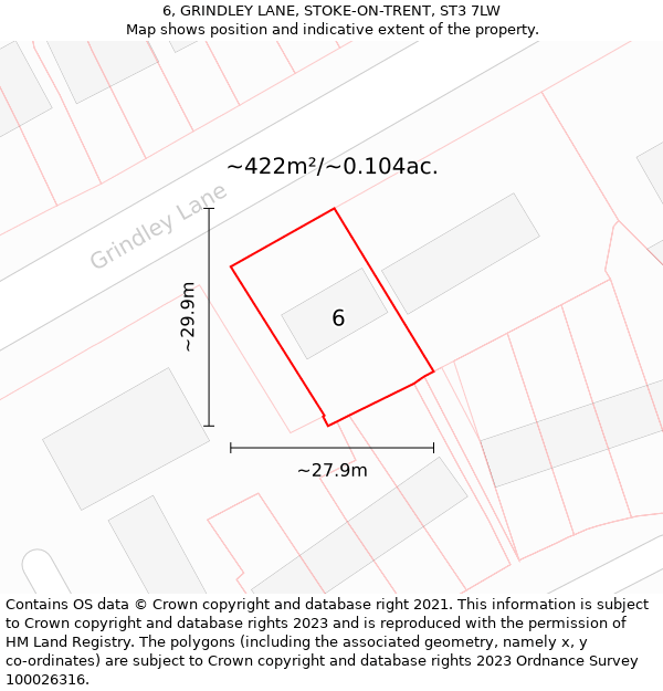 6, GRINDLEY LANE, STOKE-ON-TRENT, ST3 7LW: Plot and title map
