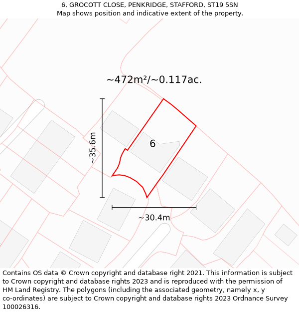 6, GROCOTT CLOSE, PENKRIDGE, STAFFORD, ST19 5SN: Plot and title map