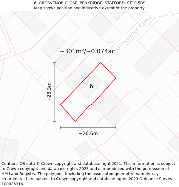 6, GROSVENOR CLOSE, PENKRIDGE, STAFFORD, ST19 5BS: Plot and title map