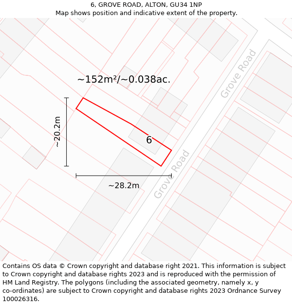 6, GROVE ROAD, ALTON, GU34 1NP: Plot and title map