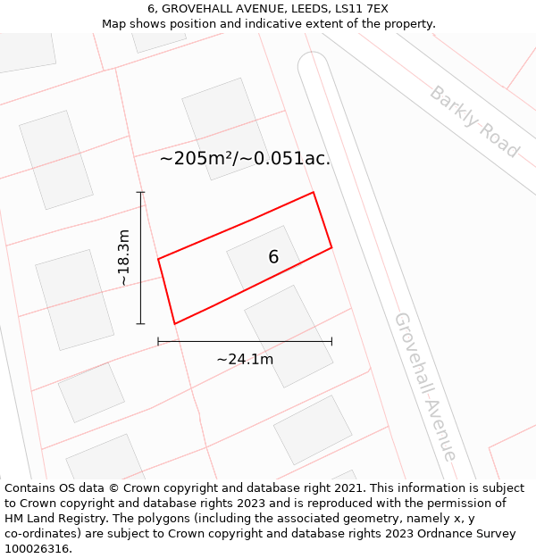 6, GROVEHALL AVENUE, LEEDS, LS11 7EX: Plot and title map